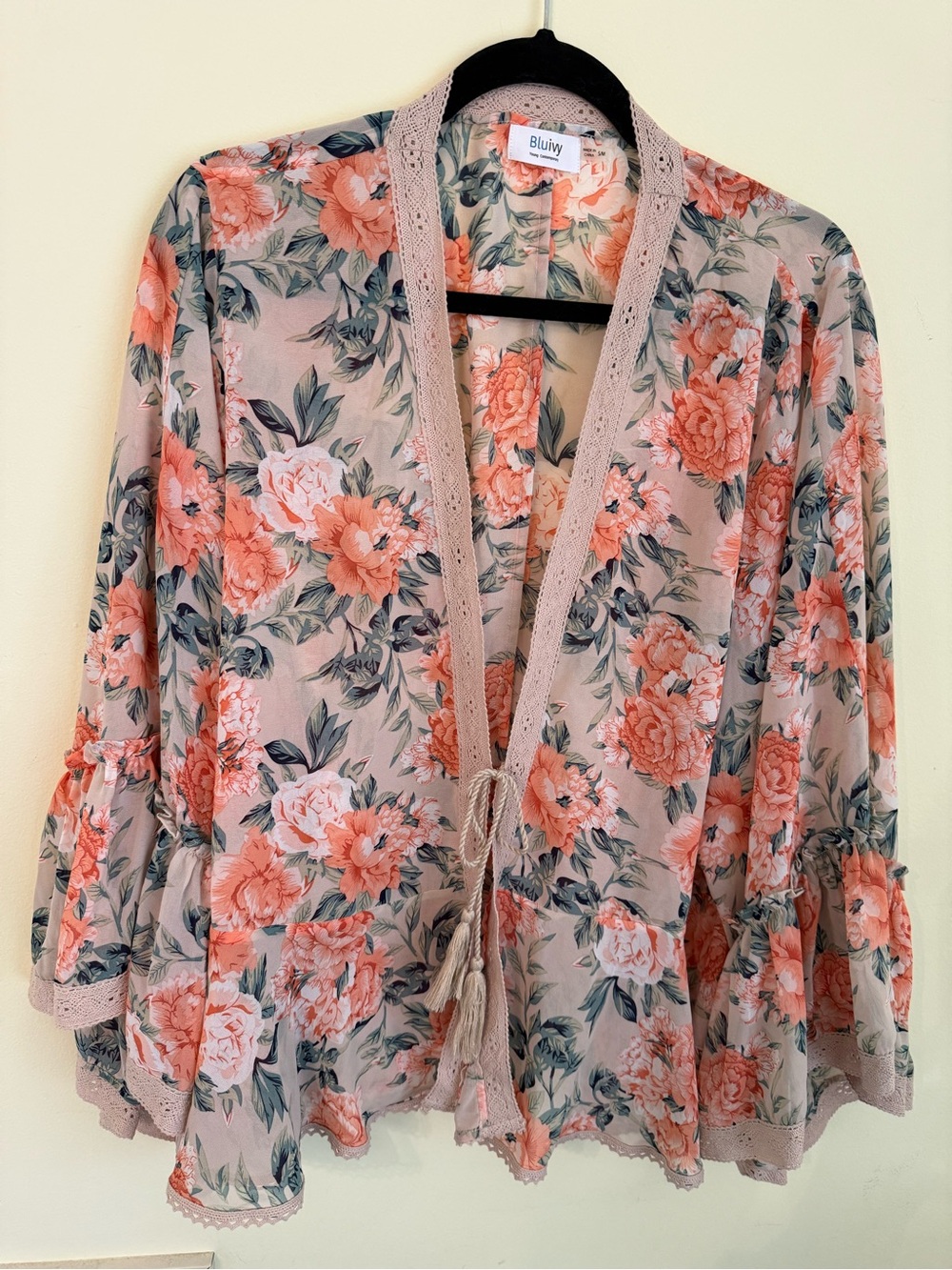 Bluivy Peach Floral Tie-Front Kimono *EXCELLENT CONDITION*